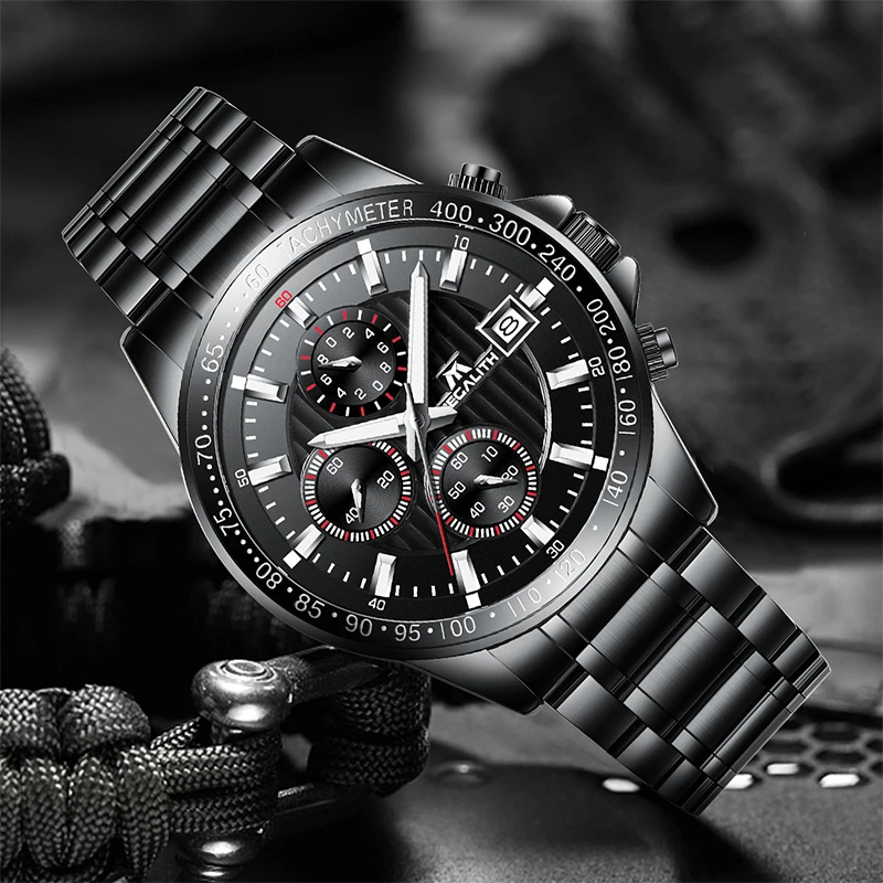 

MEGALITH Fashion Business Quartz Watches Men Sports Analog Chronograph Full Steel Waterproof Watches Men Clock Relogio Masculino