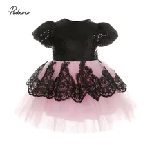 Коллекция года, Брендовое платье принцессы для маленьких девочек пышное свадебное платье-пачка из тюля с блестками и кружевными цветами новая официальная одежда