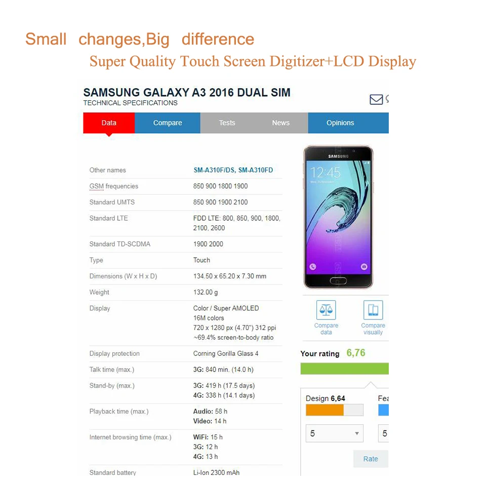 Сенсорный ЖК экран A310 для Samsung Galaxy A3 2016 A310F A310H A310M панель в сборе|Экраны мобильных