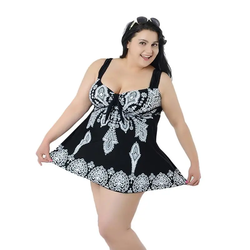 2019 Plus Size Swimwear One-Piece Swimsuit Large Bathing Suit Female Print Skirt Swimwear For Swimming Pools Beach Parties 10XL