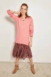 Trendyol розовый свитер с v-образным вырезом и Трикотажная асимметричная одежда TOFAW19TI0363