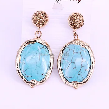 

5Pair Natural Stone Dangle Earrings Gold Elecroplated Oval Gem Charm Fashion Jewelry Women Earrings
