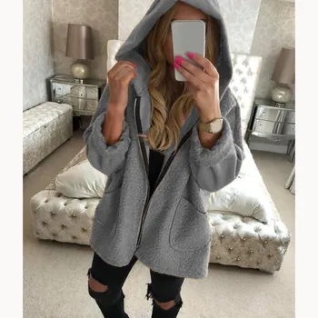 

2018 Autumn Winter Women Faux Fur Coat Casual Female Zipper Warm Thin Coat Outerwear Long Sleeve Hooded Teddy Coat