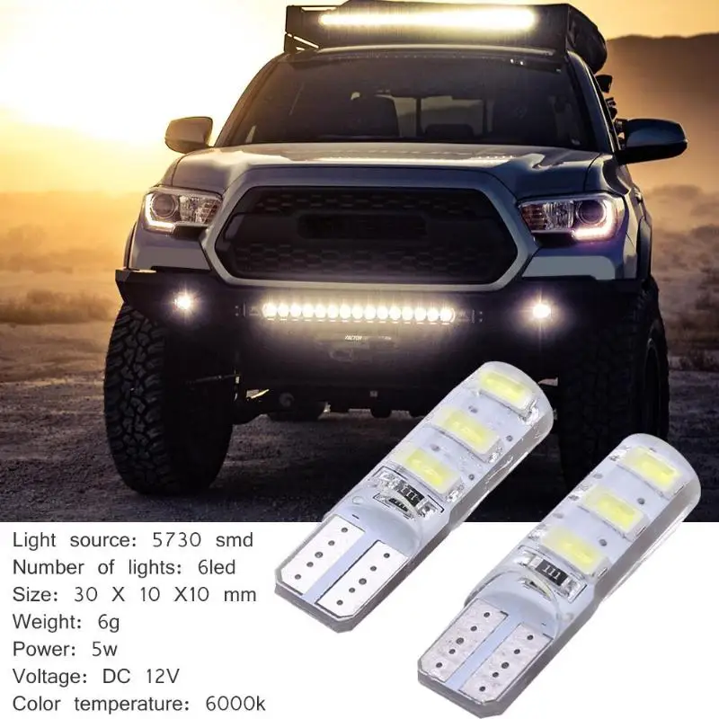

2Pcs 5W 6LEDs 5730 SMD W5W T10 Car Width Light Bulb Silicone LED Automobiles Light-emitting Diode Clearance Lamp 6000K