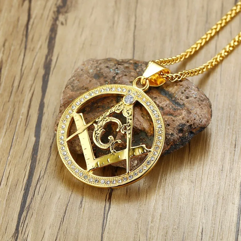 Vnox хип-хоп золотые подвески с масонской символикой с AAA CZ камнями из нержавеющей стали мужские ожерелья Клубные ювелирные изделия