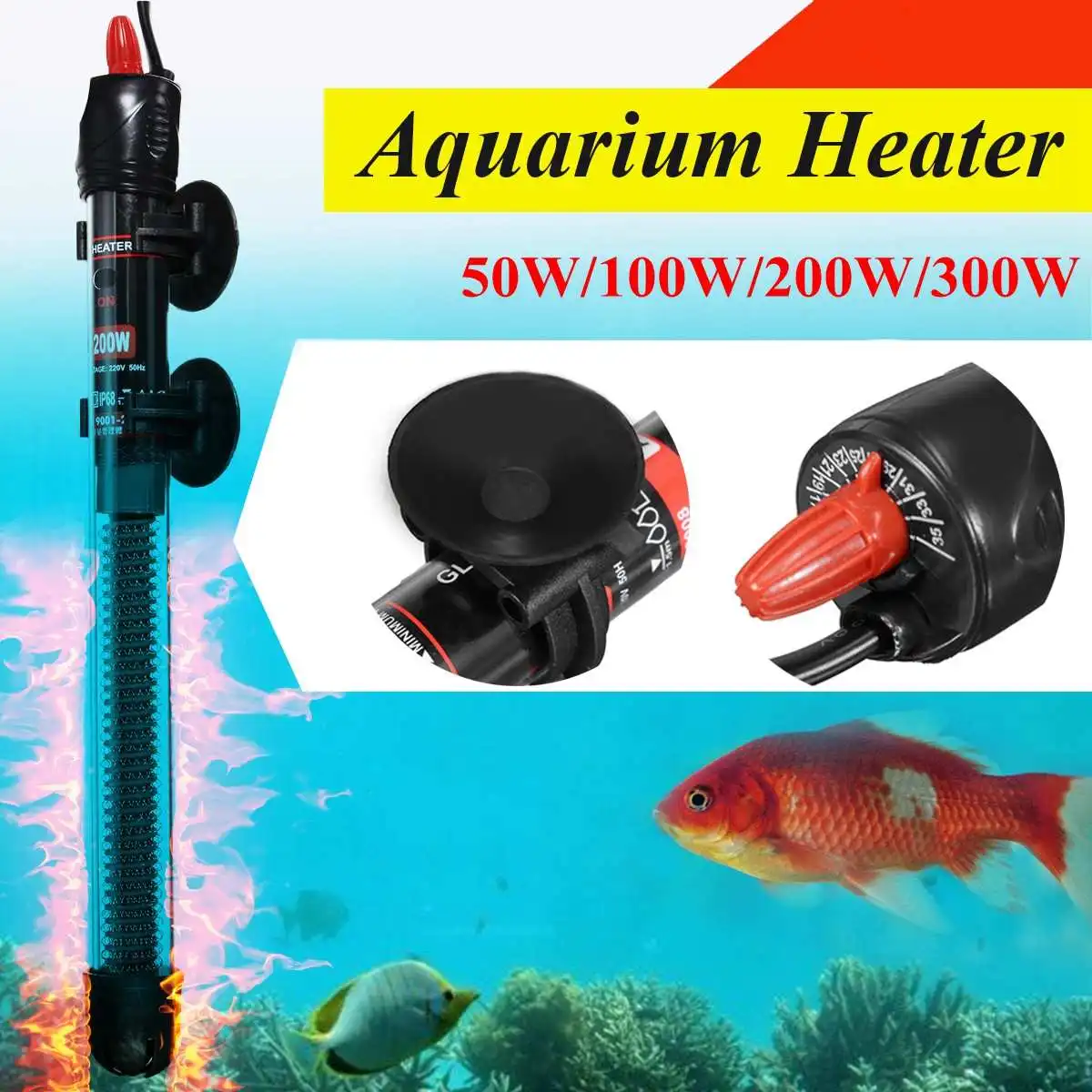 

50W-300W Stainless Steel Aquarium Fish Tank Water Heater Mini Adjustable Heating Rod For Aquarium Temperature Control