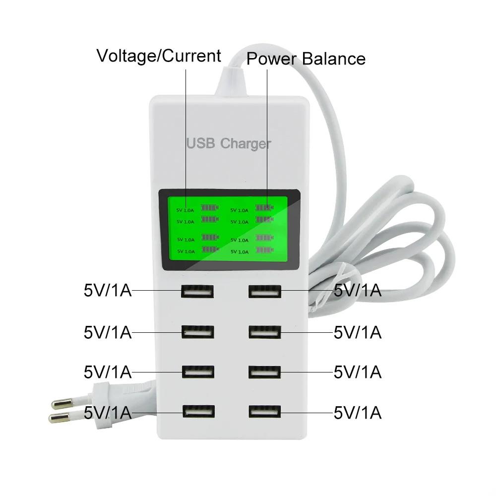 8 портов быстрая USB зарядка концентратор с ЖК-экраном Мульти USB умная дорожная зарядная станция США вилка для планшета huawei P20 Lite I Phone