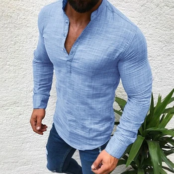 Men Cotton Linen Shirt Fashion Casual Long Sleeve Autumn Blouse Shirts Man Fit Half Open Shirt Muscle Man Slim Plus Size Blouse plus size arab embroidered open front blouse