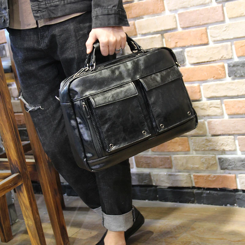 

Superior Quality PU Leather Multi-pocketed Chic Men Briefcase Handbags Busines Bag Laptop Bag Single Shoulder Bag Crossbody Bag