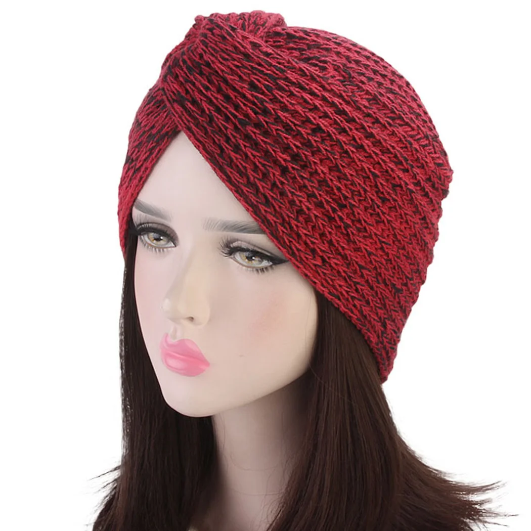 New Women Turban Hat Winter Spring Warm Cross Knitted Caps Casual Twist