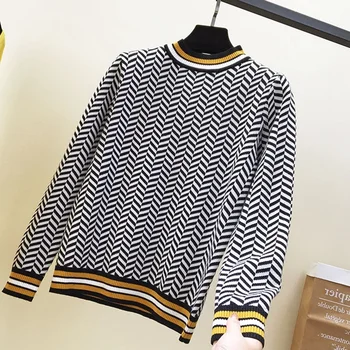 

Women Sweater British Style Geometric Christmas Sweaters Autumn Winter Thick Warm Turtleneck Pullover Tops Female Jumper