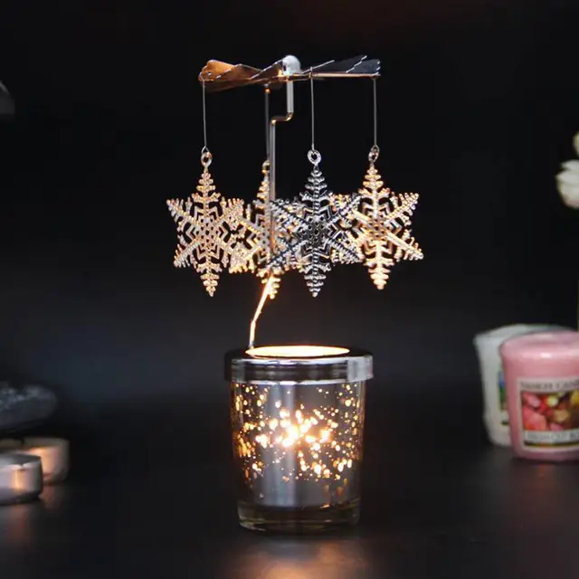 Rotating Candle Holder With Candle Romantic Windmill Spinning Carousel Tea Light Candle Holder