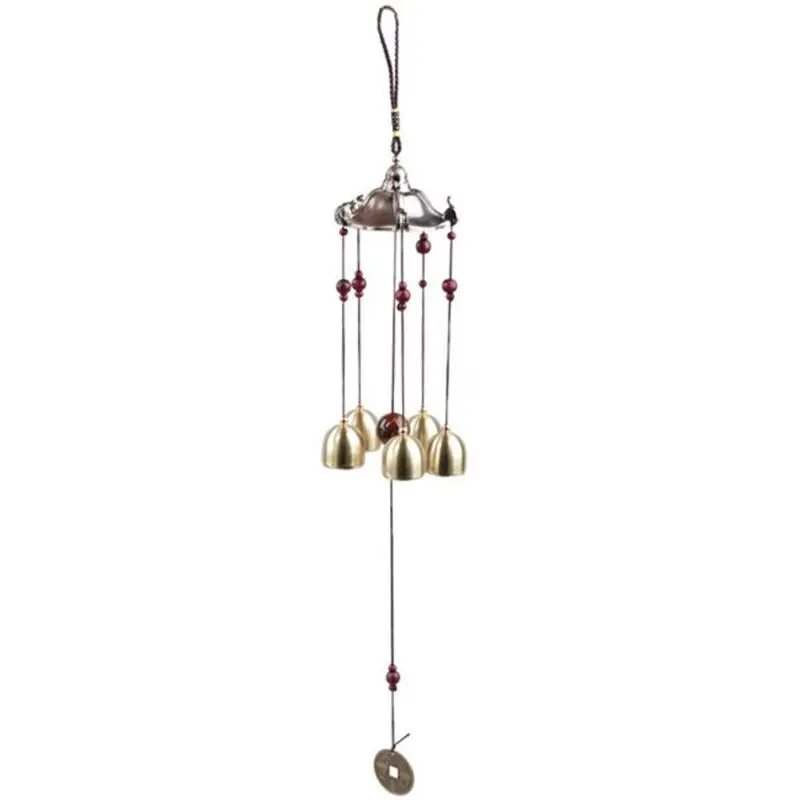 

Copper 5 Bells Wind Chimes Pentagon Pavilion Feng Shui Decorations Windchimes for Outdoor Home Garden Yard Mascot Gifts