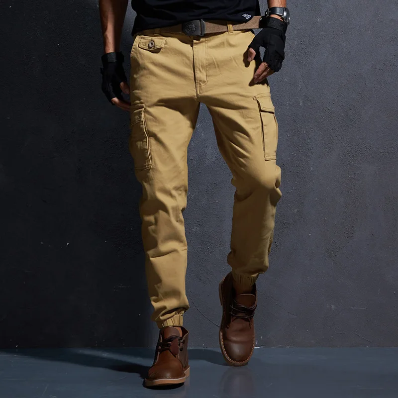 ICPANS Cargo Pants Men Black Khaki Cotton Casual Pants Mens Pockets Overalls Joggers Pants Military