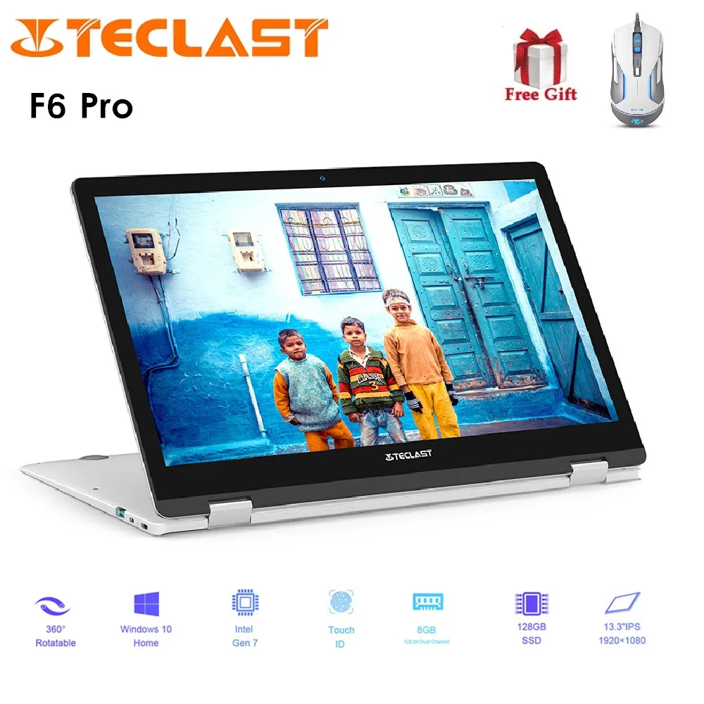 Teclast F6 Pro Тетрадь 13,3 ''Windows 10 1920x1080 Intel Core M3-7Y30 8 GB Оперативная память DDR3 128 GB SSD отпечатков пальцев Bluetooth ноутбук