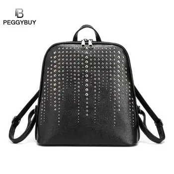 

Women Backpack Hot Sale Fashion Causal Bags Vintage PU Leather Women Rivet Backpack Large Capacity Shoulder School Bags