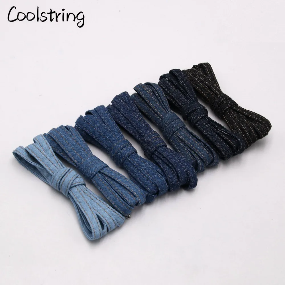 Coolstring 8mm Premium Flat Denim Shoelaces Metal Aglet Classic Laces Customize Your Kicks Blue Black Shoestrings For Sneakers