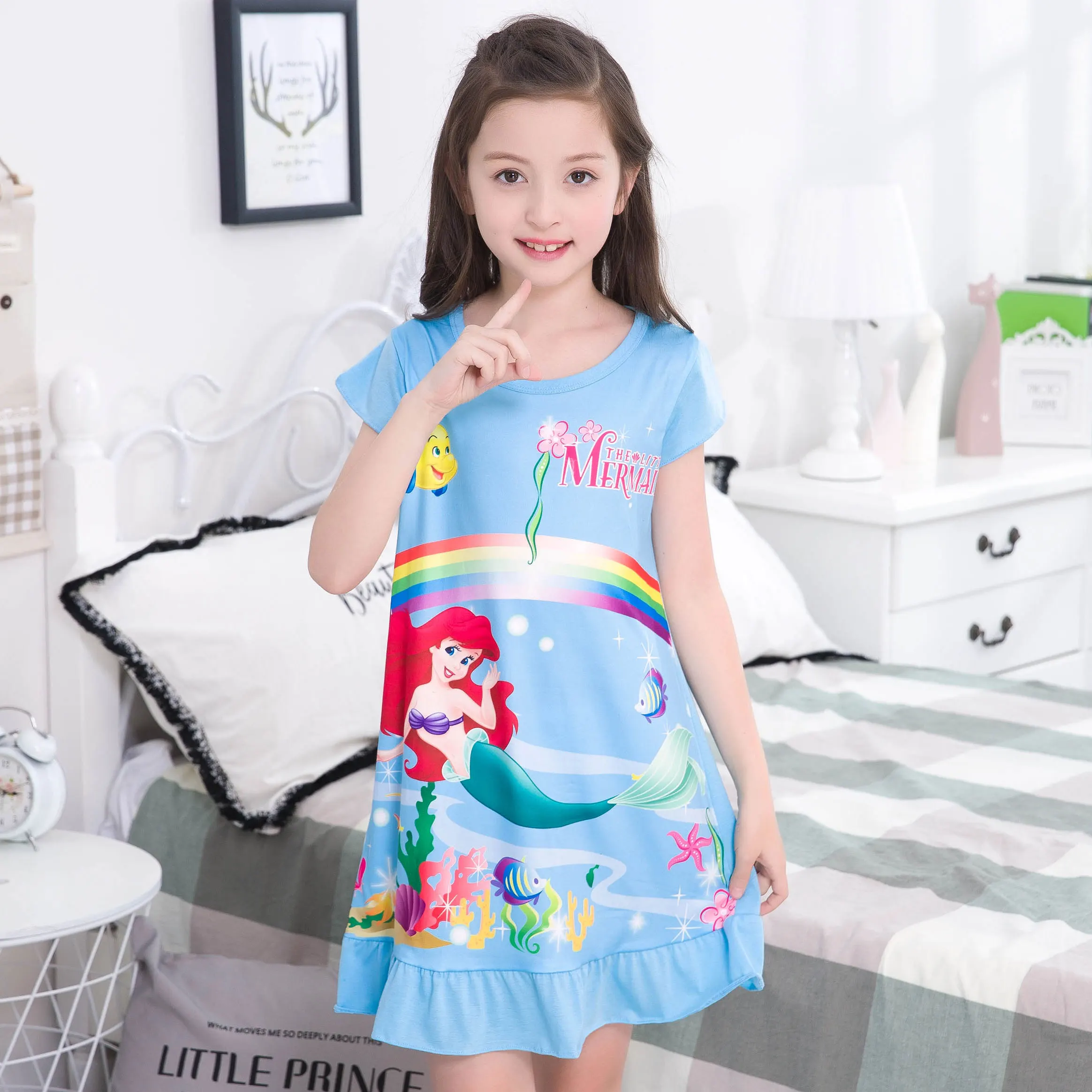 girl nightdress Baby Pajamas Cotton Princess Nightgown Kids Home dress