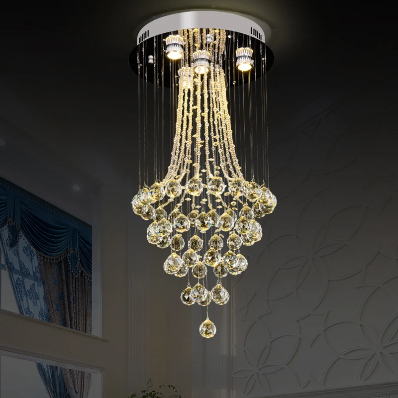 

Modern round Crystal Chandeliers Light Fixture for Lobby Staircase Chandelier Long Crystal Light Lustre Ceiling Lamp 110-220V
