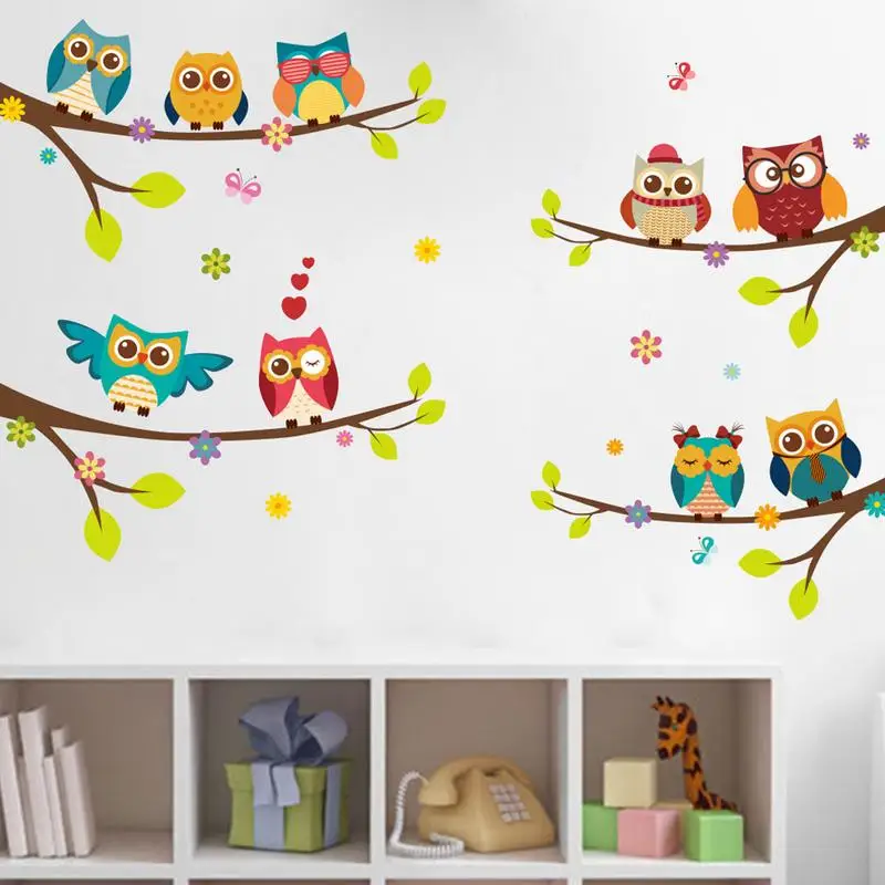 Съемные водонепроницаемые Мультяшные стикеры на обои-дерево, Сова, птица, узор на стену, детская комната, детская комната, для маленьких мальчиков и девочек, спальня