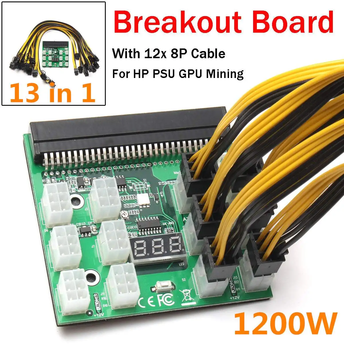 

PSU/GPU Power Adapter Breakout Board 12V For Ethereum ETH ZEC Devices Mining Power Supply 12pcs PCI-E 6Pin To 6+2Pin Cables Ki