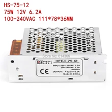 1 шт. AC-DC 75 W 12 V Питание 12 V 6.25A светодиодный драйвер 12В 111*78*36 мм 100-240VAC