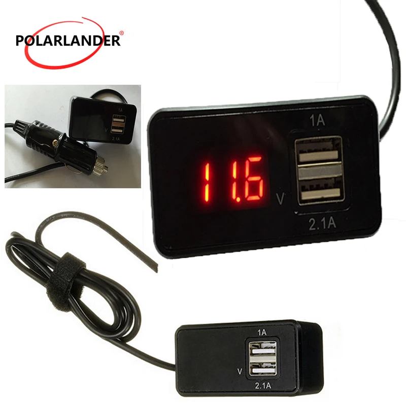 

1A 2.1A Output Phone Charger 12 V 2 in 1 Dual USB Car Charger Voltmeter Battery Volt Meter Gauge Digital LED Car Voltmeter