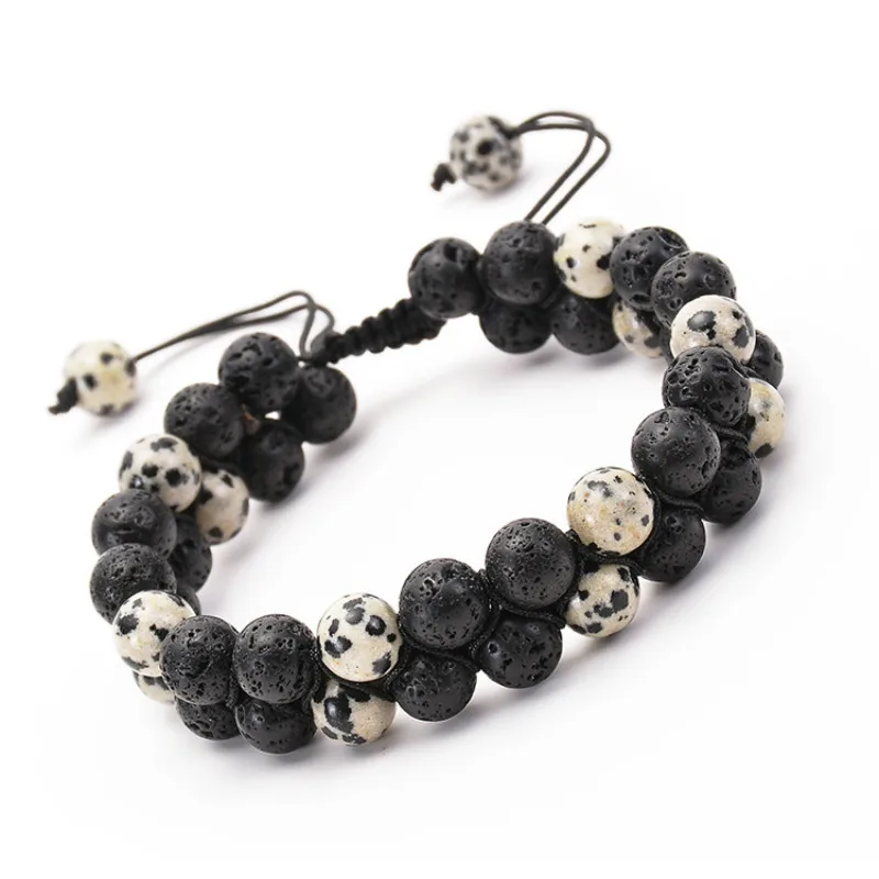 8mm Energy Lava Volcanic Stone Double Row Men's Bracelet Jewelry Accessories Beaded Strand Charm &amp Bangle Adjustable | Украшения и