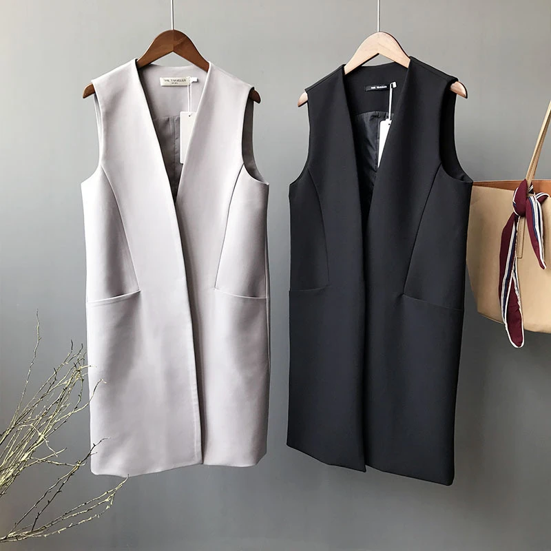 Chaleco largo para ropa de oficina clásica sin mangas, gris, moderno, informal, para y otoño|Chalecos chalecos| - AliExpress