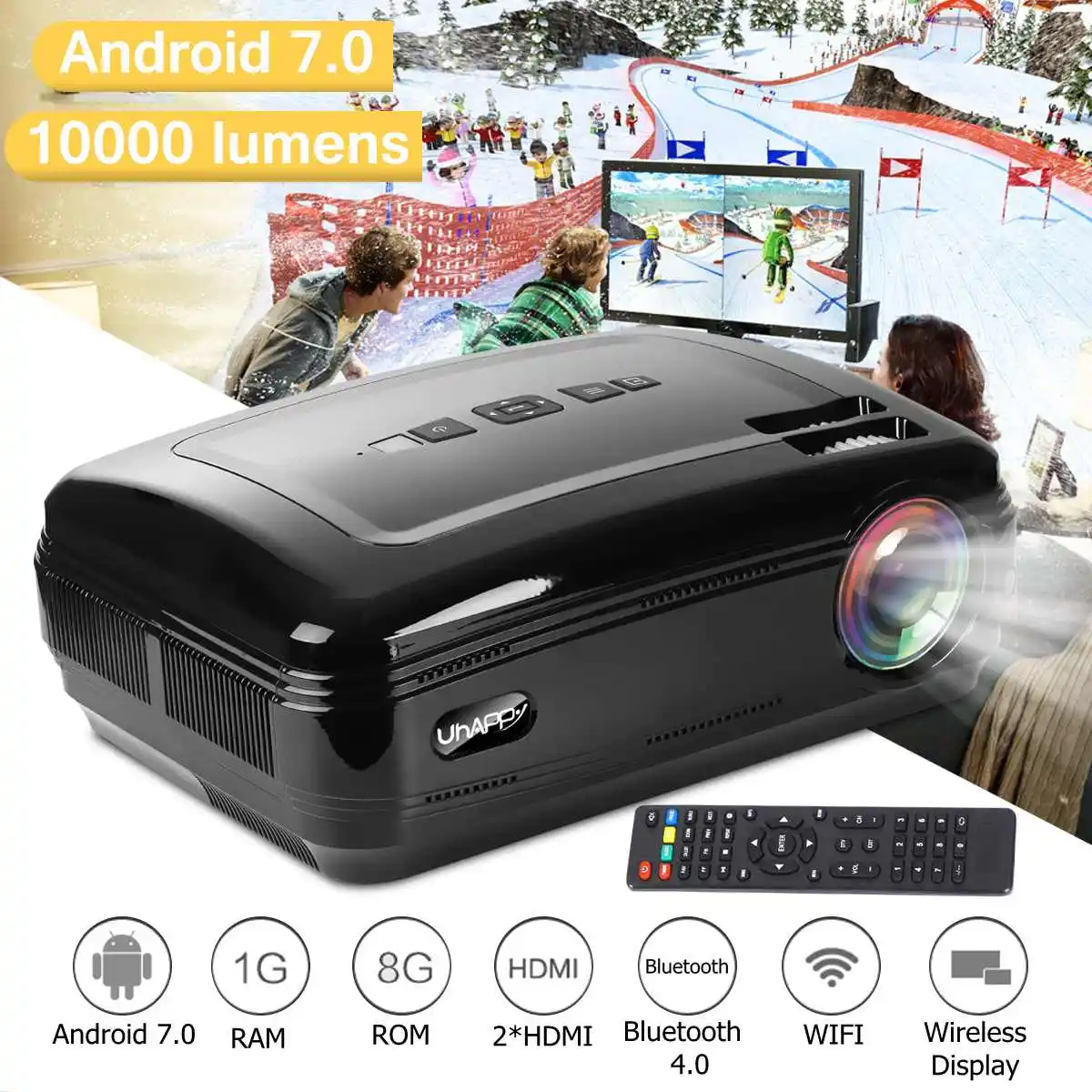 10000 Lumens 1080P Mini Projector 3D LED Home Cinema Theater Projector TV/\\AV/VGA/HDMI Beamer For Home Theatre Movie