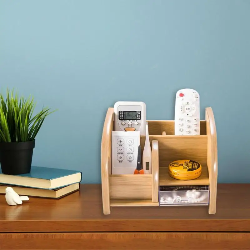 

Creative Wooden High-grade multifunctional Desk Stationery Organizer Storage Box Pen Pencil Holder Brown with Drawer 2019 New