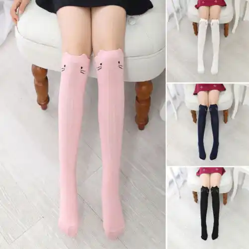 New Girls Cartoon Toddler Warm Long Socks Kids Child Knee High Stockings Cotton