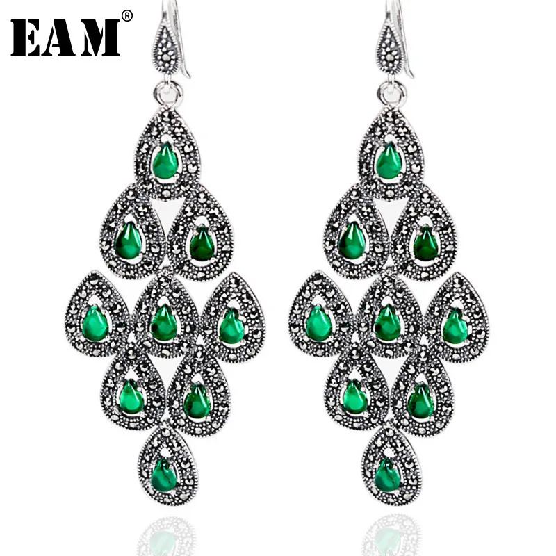

WKOUD EAM Jewelry / 2019 New Fashion Crimson Thai Silver Exaggerated Garnet Peacock Tail Earrings Women's Accessories S#R127703