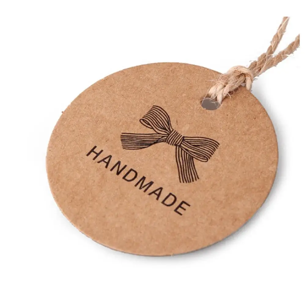 

New 100pcs Handmade Round Kraft Packing Gift Tag Bow style Kraft Paper Hang Tags Gift Packing Label Cards Garment Tag