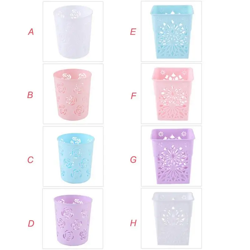 

Desktop Sundries Storage Basket Plastic Pen Holder Candy Color Fashion Hollow Simple Make Up Organizer Home Decoration