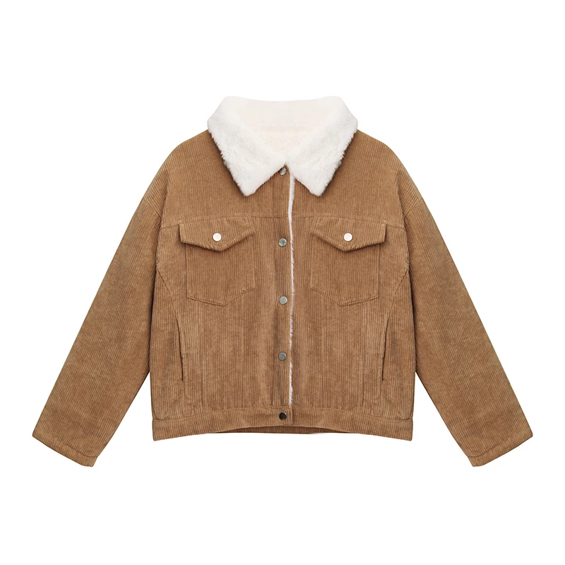 

Winter new corduroy jacket for fashion lady berber fleece inner unremovable short fashion girls thick jacket