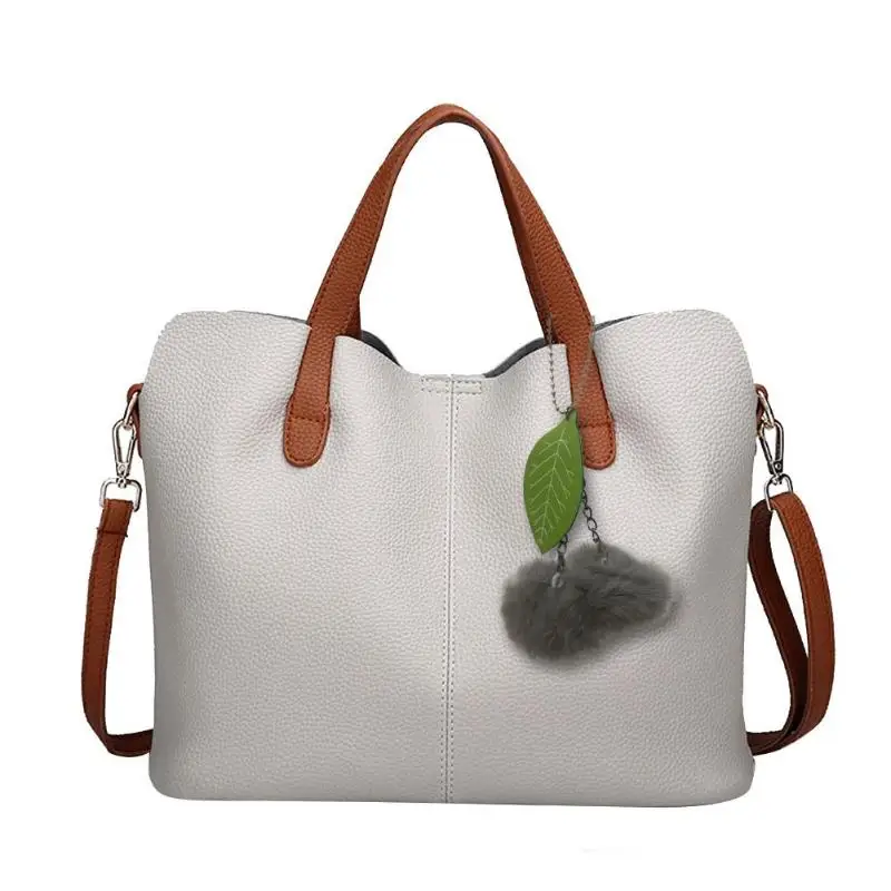 Casual Ladies Messenger Bag Simple Soft PU Leather Women Handbag 2019 Ladies Bag with Plush Ball Toy Party Shoulder Bags