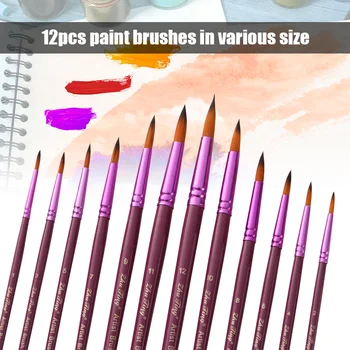 

Professional 12pcs Round Pointed Tips Paint Brush Set Different Sizes with Bicolor Nylon Hair Wooden Handle Paintbrushes