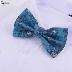 Бизнес для мужчин костюм рубашка Шкатулка для аксессуаров Двойной Складки расширены павлин синий зеленый узор галстук бабочка