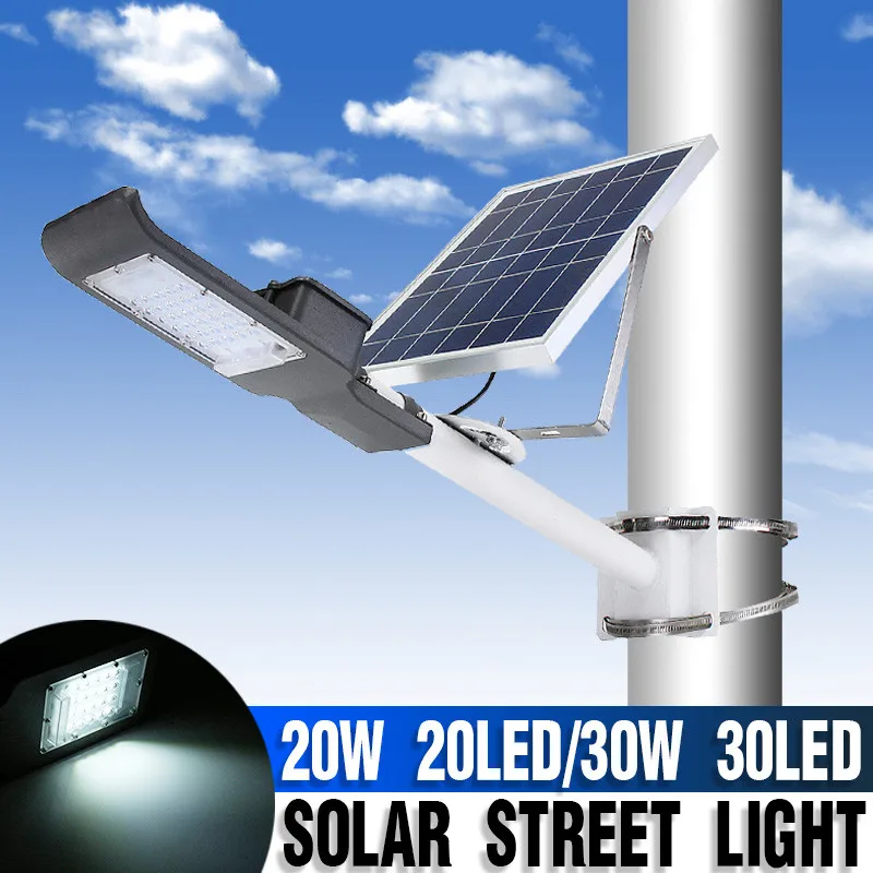

Smuxi 20/30W Outdoor Solar Street Light with Pole Light Sensor+Remote Control Waterproof Solar Floodlight for Yard Wall Garden