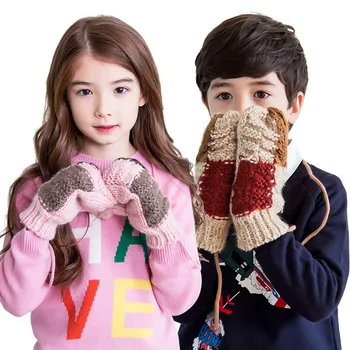 

Autumn Winter Glove 1 Pairs Cute Plaid Boys Girls Children Gloves Gift To Kids Mittens For 3-12 Years Old