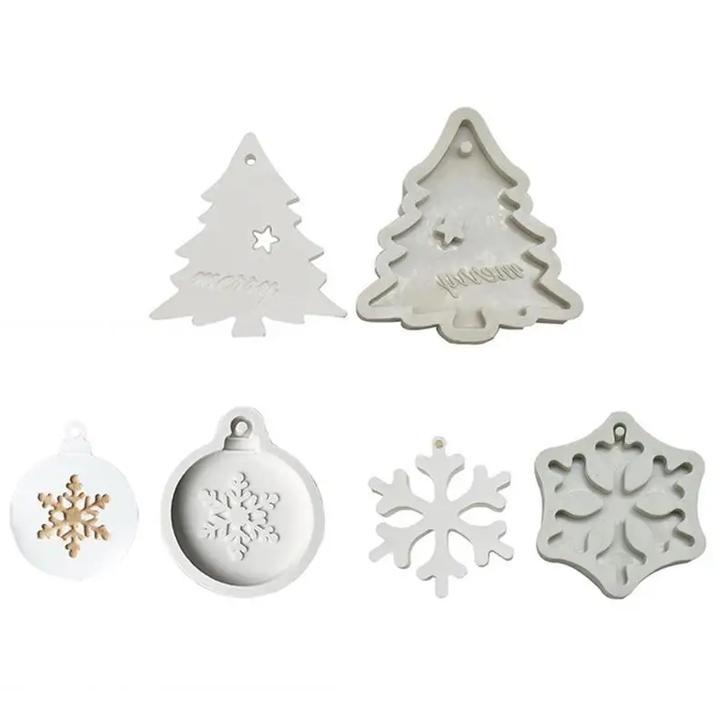 

DIY Christmas Snowflake Christmas Tree Liquid Silicone Mold Cake Baking Tools Aroma Candle Gypsum Clay Mold With Hole