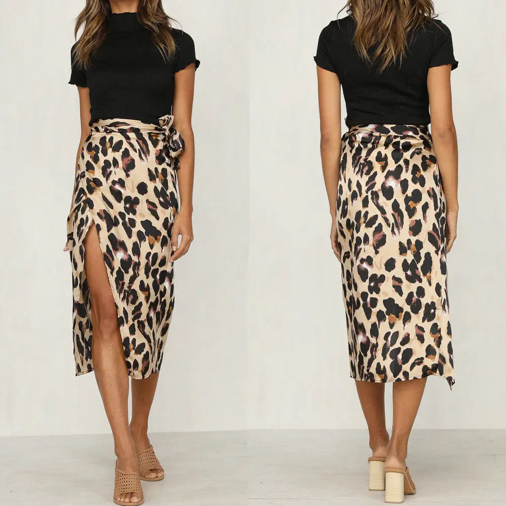 

Womens Boho Beach Summer Wrap Over Asymmetric Split Skirts Elegant Gypsy Drape Midi Bodycon Skirt high waist dames jupe femme