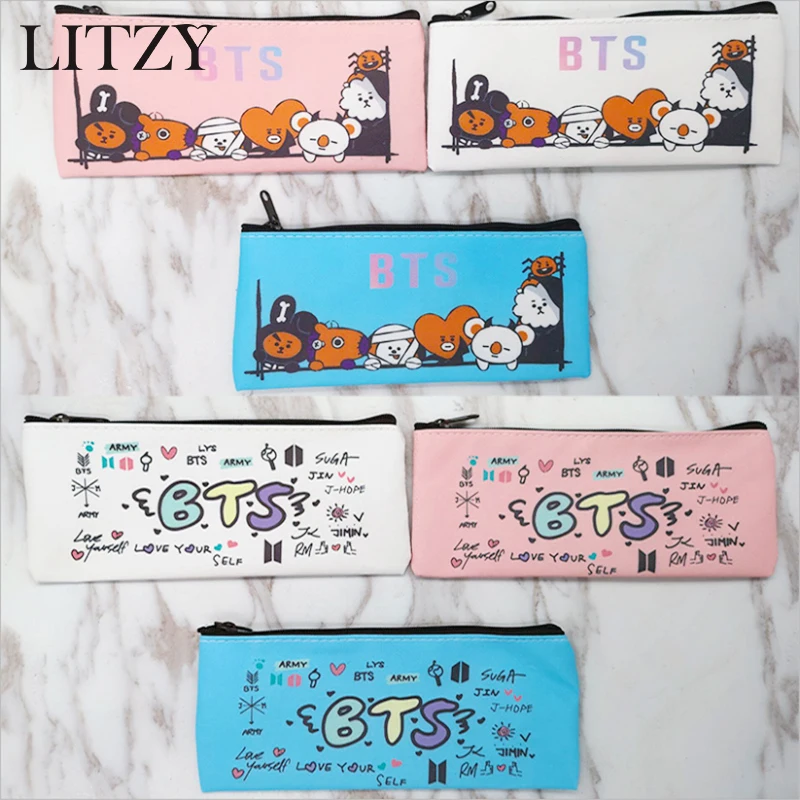 BTS BT21 Bangtang мальчик пенал для девочек Kawaii искусственная кожа Пенал школьный милый