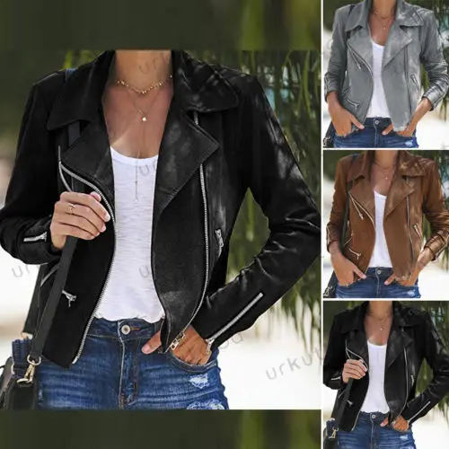 

Women leather jacket coats Zip Up Biker casual short coat 2019 fashion new Slim OL Women Steetwear