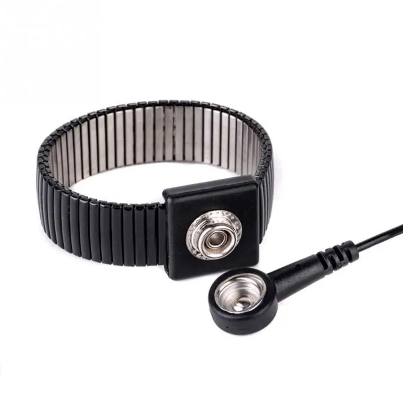 Flexible PU cable+metal Anti-static anti-friction Black Adjustable Strap Antistatic Grounding Bracelet Metal Wire Wrist Band #5