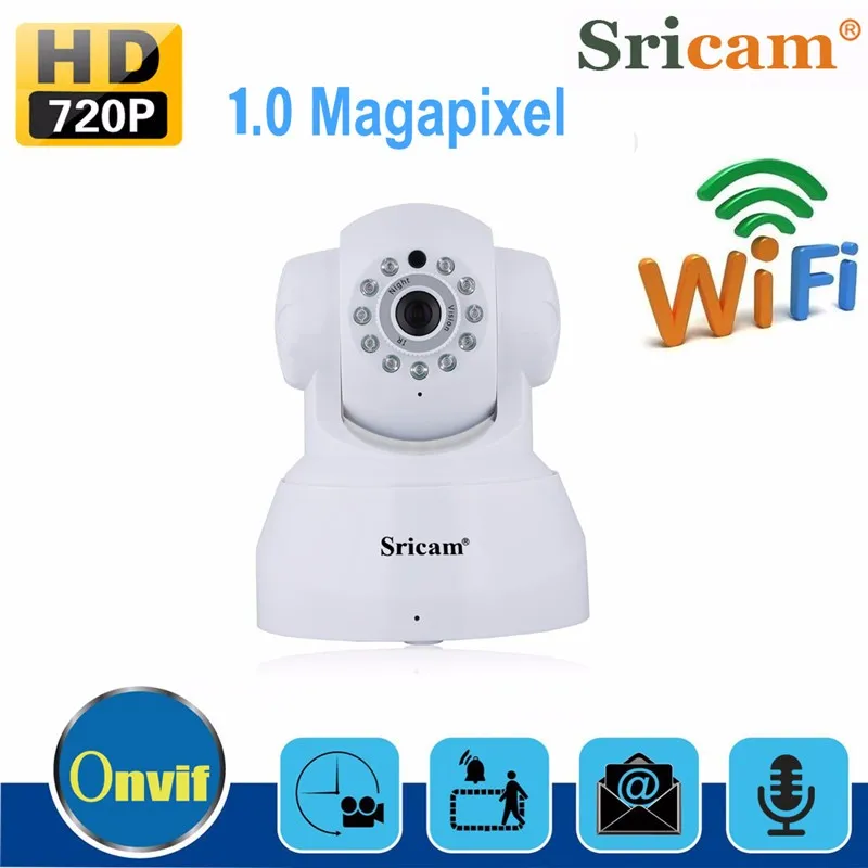 SRICAM SP012 IP Camera Wifi Video Surveillance 720P Onvif P2P Phone Remote 1.0MP Home Security Camera Wireless Wifi Camera White