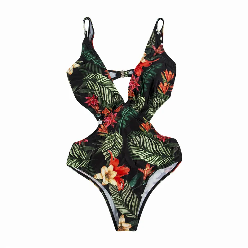 

Women One-Piece Suits Floral Print Hollow Out Summer Holiday Monokini Push Up Padded Bikini Swimsuit Swimwear Bathing Beachwear