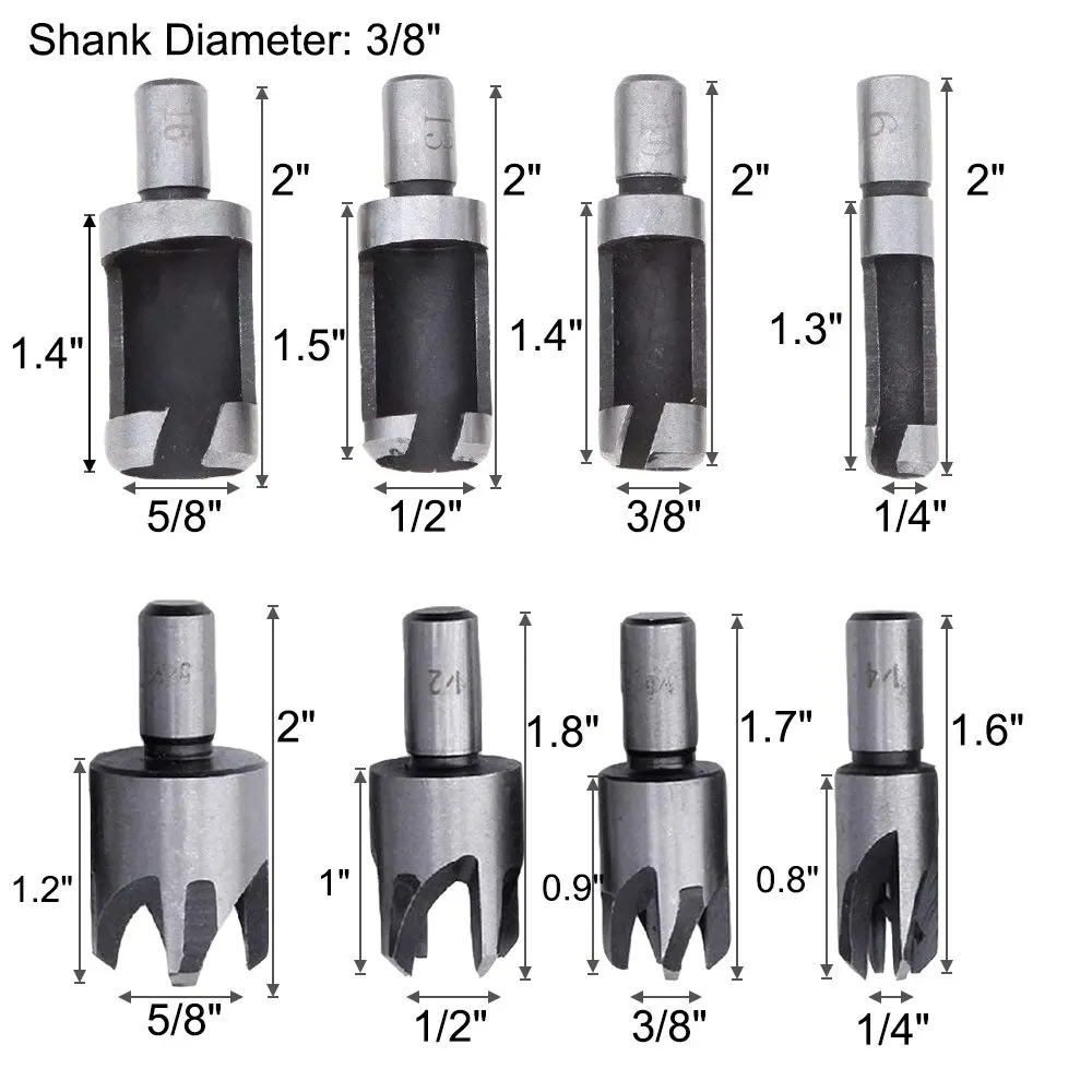 Горячая Распродажа 8 шт. резец для деревянных заглушек, 6 шт. 1/4 дюймов шестигранные 5 флейты 90 градусов зенковки сверла, 7 шт. три заостренные зенковки сверла