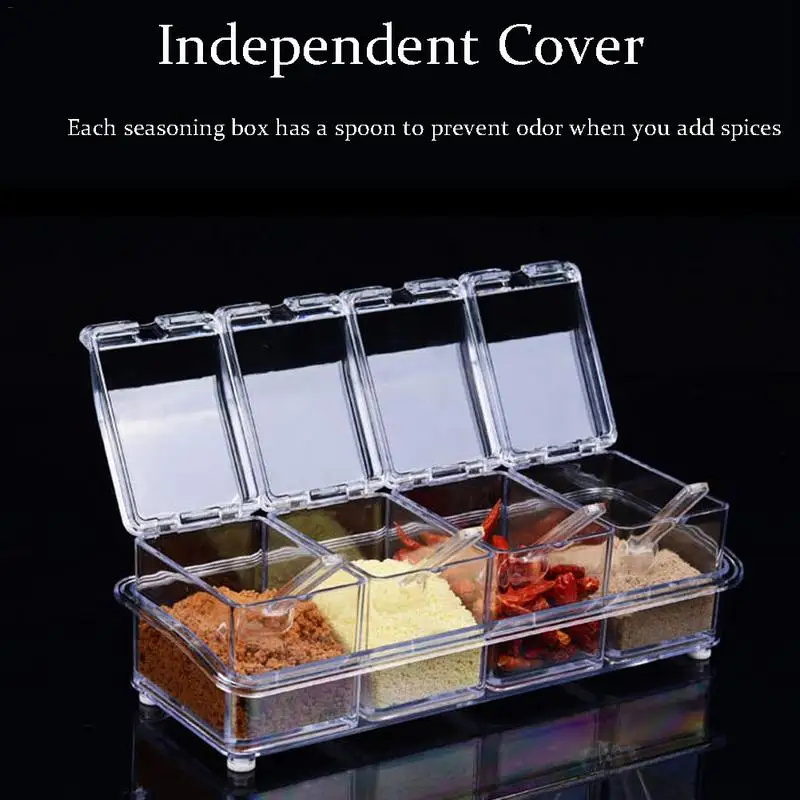 

4 Pieces Seasoning Racks Spice Pots Seasoning Boxes Storage Containers Condiment Jars Set With Spoons Kitchen Supplies